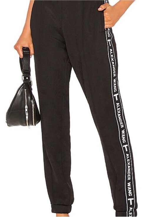T by Alexander Wang Pants - Alexander Wang Black Logo-Striped Trousers